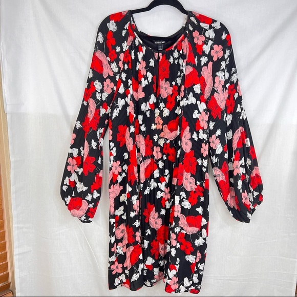 Roz & Ali Womens Whimsigoth Dark Romantic Black Red Floral Pleated Dress Sz 18 - Picture 1 of 10
